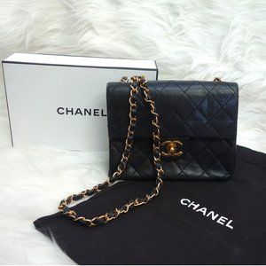 CHANEL Classic 24KT Crossbody PURSE AUTHENTIC Lambskin MINI Square Flap Bag